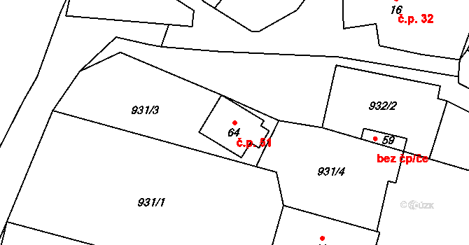Sousedovice 51 na parcele st. 64 v KÚ Sousedovice, Katastrální mapa