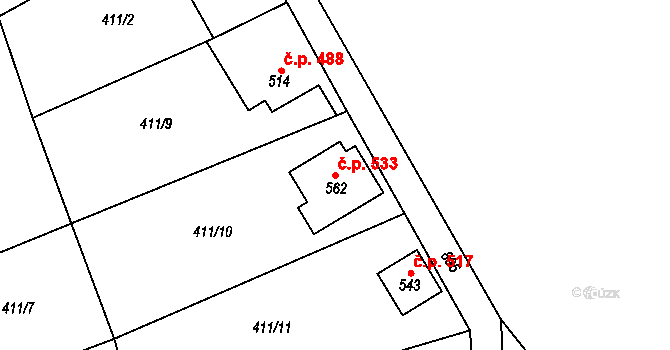 Kovářská 533 na parcele st. 562 v KÚ Kovářská, Katastrální mapa
