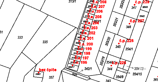 Miřetice u Klášterce nad Ohří 201, Klášterec nad Ohří na parcele st. 349/2 v KÚ Miřetice u Klášterce nad Ohří, Katastrální mapa