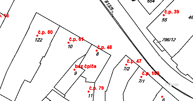 Sady 48, Uherské Hradiště na parcele st. 8 v KÚ Sady, Katastrální mapa