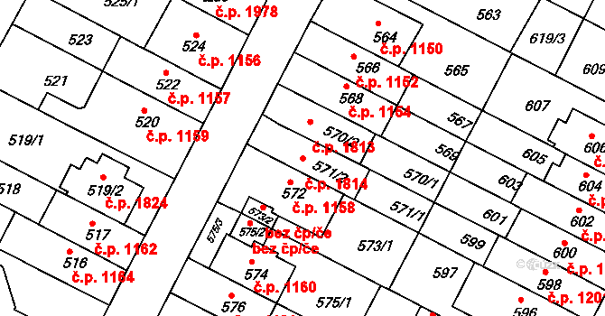 Černá Pole 1814, Brno na parcele st. 571/2 v KÚ Černá Pole, Katastrální mapa