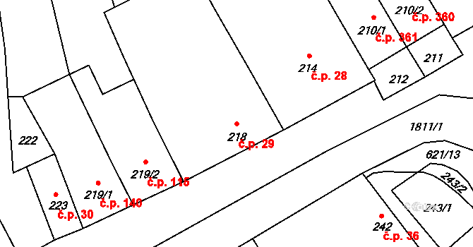 Bořitov 29 na parcele st. 218 v KÚ Bořitov, Katastrální mapa