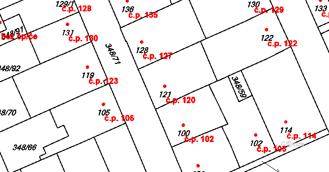 Černčice 120 na parcele st. 121 v KÚ Černčice u Loun, Katastrální mapa