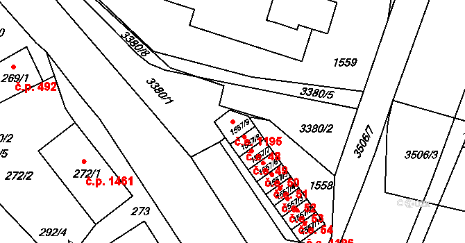 Pelhřimov 1195 na parcele st. 1557/9 v KÚ Pelhřimov, Katastrální mapa