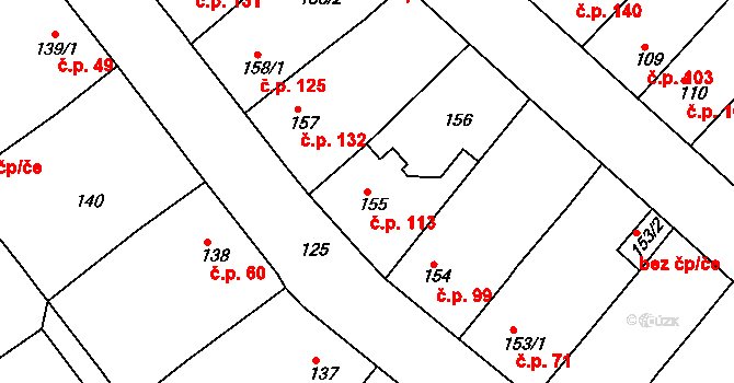 Běhánky 113, Dubí na parcele st. 155 v KÚ Běhánky, Katastrální mapa