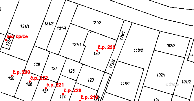 Řetenice 256, Teplice na parcele st. 120 v KÚ Teplice-Řetenice, Katastrální mapa