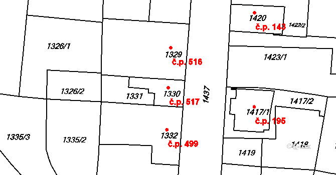 Letovice 517 na parcele st. 1330 v KÚ Letovice, Katastrální mapa