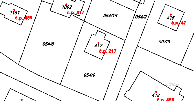 Skalice 217, Frýdek-Místek na parcele st. 417 v KÚ Skalice u Frýdku-Místku, Katastrální mapa