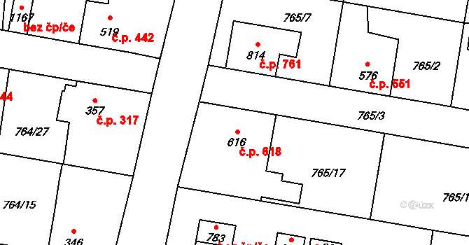 Blovice 618 na parcele st. 616 v KÚ Blovice, Katastrální mapa