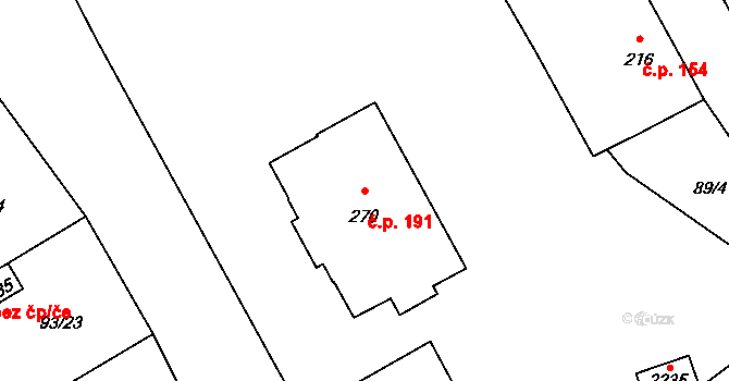 Úšovice 191, Mariánské Lázně na parcele st. 270 v KÚ Úšovice, Katastrální mapa