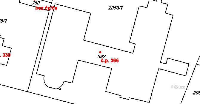 Strmilov 366 na parcele st. 392 v KÚ Strmilov, Katastrální mapa