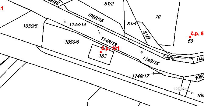 Semechnice 121 na parcele st. 163 v KÚ Semechnice, Katastrální mapa