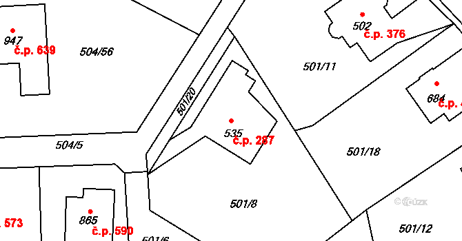 Solnice 287 na parcele st. 535 v KÚ Solnice, Katastrální mapa