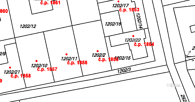 Turnov 1855 na parcele st. 1202/2 v KÚ Turnov, Katastrální mapa