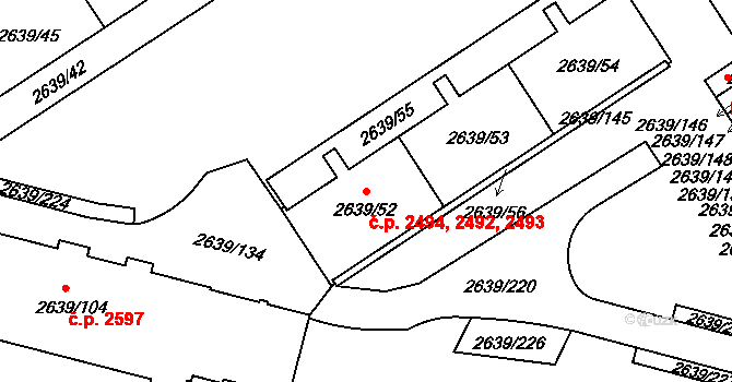 Žižkov 2492,2493,2494, Praha na parcele st. 2639/54 v KÚ Žižkov, Katastrální mapa