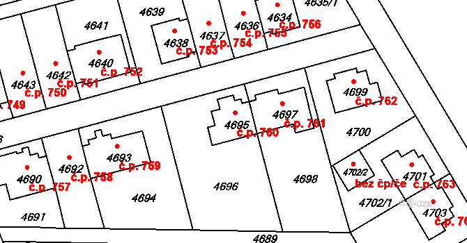 Záběhlice 760, Praha na parcele st. 4695 v KÚ Záběhlice, Katastrální mapa