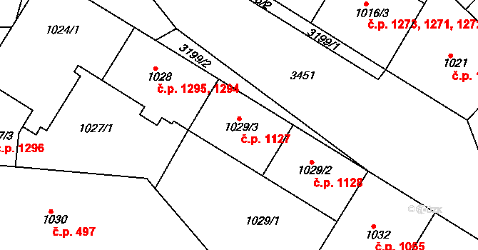 Michle 1127, Praha na parcele st. 1029/3 v KÚ Michle, Katastrální mapa