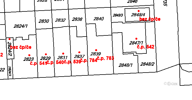 Břevnov 783, Praha na parcele st. 2839 v KÚ Břevnov, Katastrální mapa