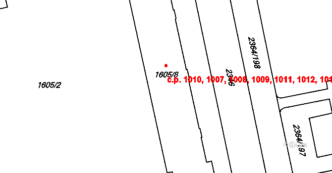 Kobylisy 1007,1008,1009,1010,, Praha na parcele st. 1605/8 v KÚ Kobylisy, Katastrální mapa