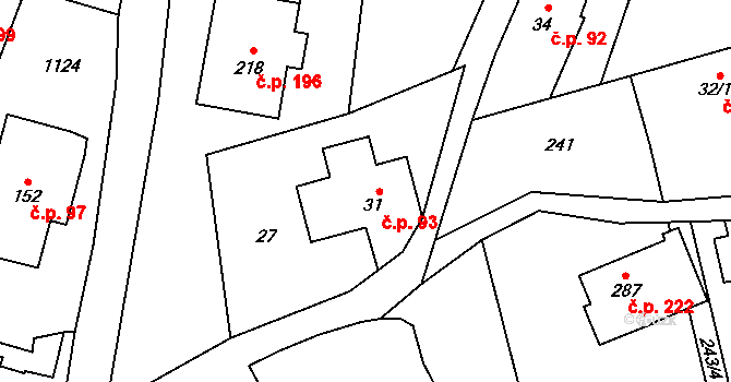 Černý Důl 93 na parcele st. 31 v KÚ Černý Důl, Katastrální mapa