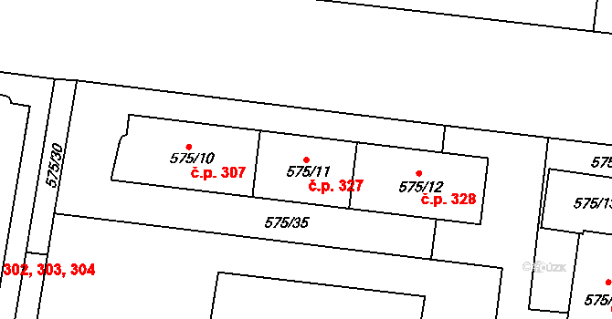 Prosek 327, Praha na parcele st. 575/11 v KÚ Prosek, Katastrální mapa