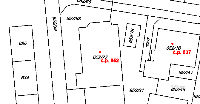 Letňany 652, Praha na parcele st. 652/77 v KÚ Letňany, Katastrální mapa