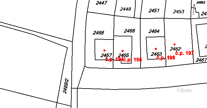 Záběhlice 194, Praha na parcele st. 2467 v KÚ Záběhlice, Katastrální mapa