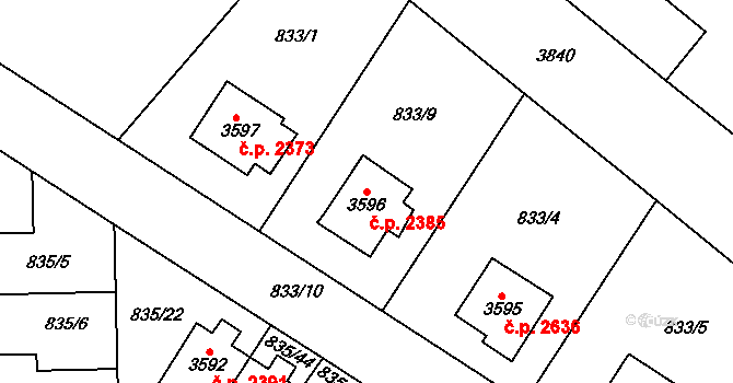 Dvůr Králové nad Labem 2385 na parcele st. 3596 v KÚ Dvůr Králové nad Labem, Katastrální mapa