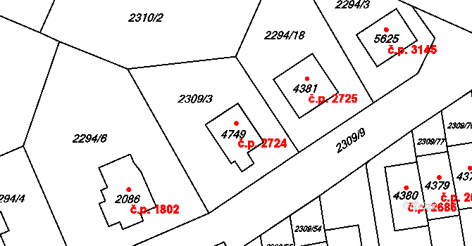 Dvůr Králové nad Labem 2724 na parcele st. 4749 v KÚ Dvůr Králové nad Labem, Katastrální mapa