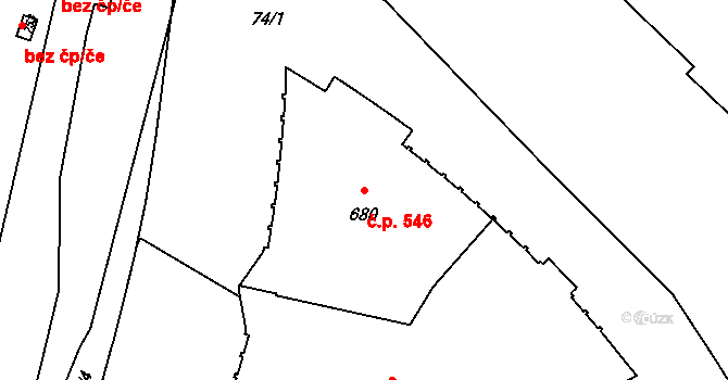 Lazce 546, Olomouc na parcele st. 680 v KÚ Lazce, Katastrální mapa