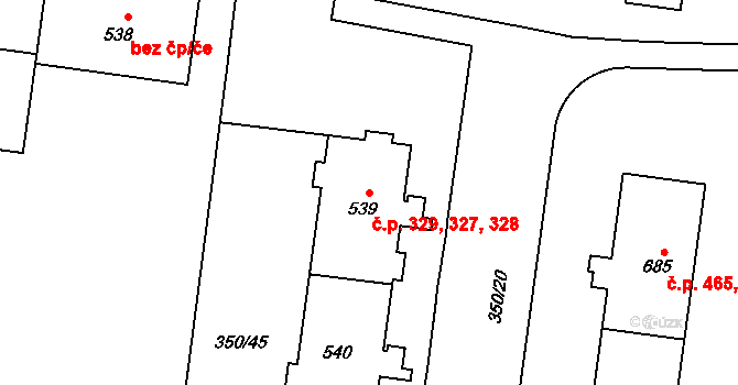 Povel 327,328,329, Olomouc na parcele st. 541 v KÚ Povel, Katastrální mapa