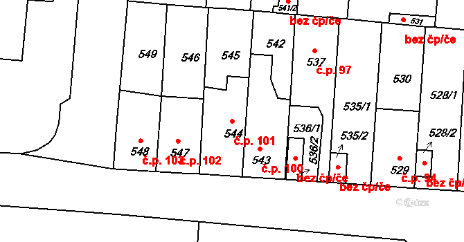 České Budějovice 4 101, České Budějovice na parcele st. 544 v KÚ České Budějovice 4, Katastrální mapa