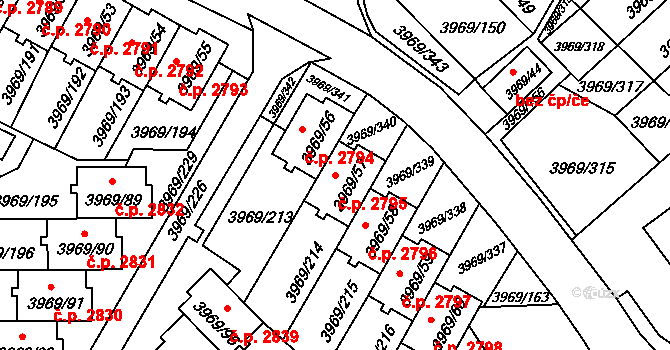 Česká Lípa 2795 na parcele st. 3969/57 v KÚ Česká Lípa, Katastrální mapa