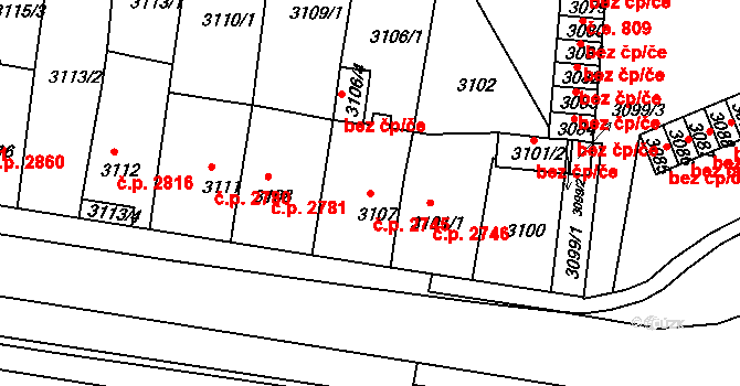 Chomutov 2745 na parcele st. 3107 v KÚ Chomutov II, Katastrální mapa