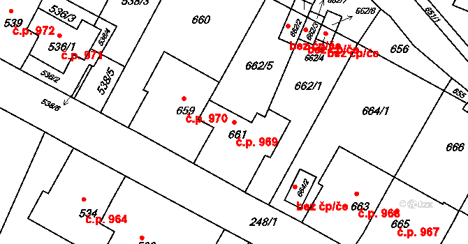 Jirkov 969 na parcele st. 661 v KÚ Jirkov, Katastrální mapa