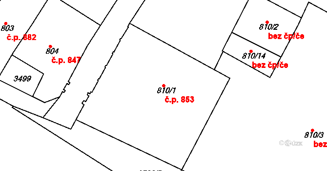 Rosice 853 na parcele st. 810/1 v KÚ Rosice u Brna, Katastrální mapa
