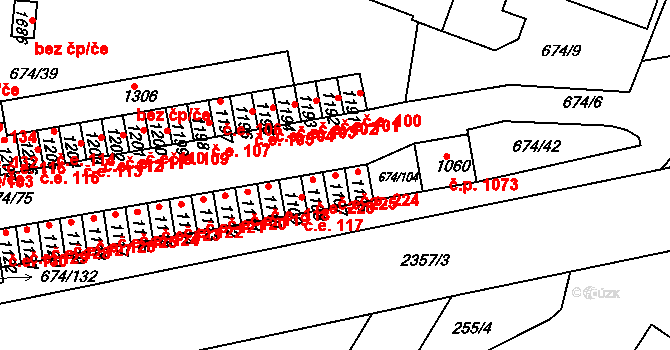 Rosice 225 na parcele st. 1107 v KÚ Rosice u Brna, Katastrální mapa
