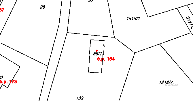 Rudník 164 na parcele st. 59/1 v KÚ Rudník, Katastrální mapa