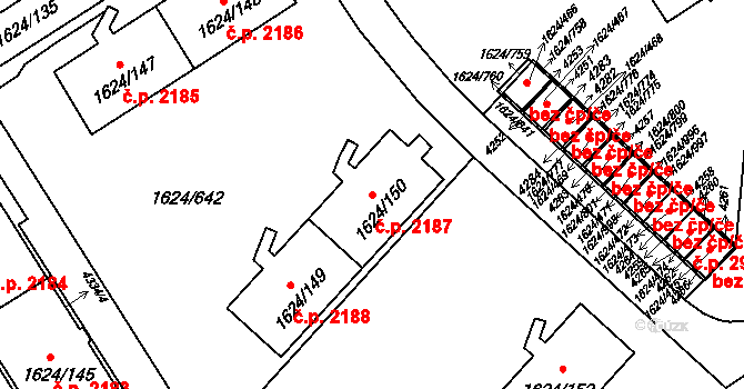 Mizerov 2187, Karviná na parcele st. 1624/150 v KÚ Karviná-město, Katastrální mapa