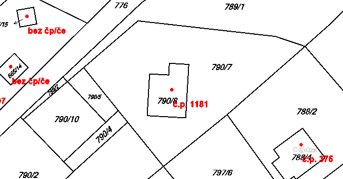 Ráj 1181, Karviná na parcele st. 790/8 v KÚ Ráj, Katastrální mapa