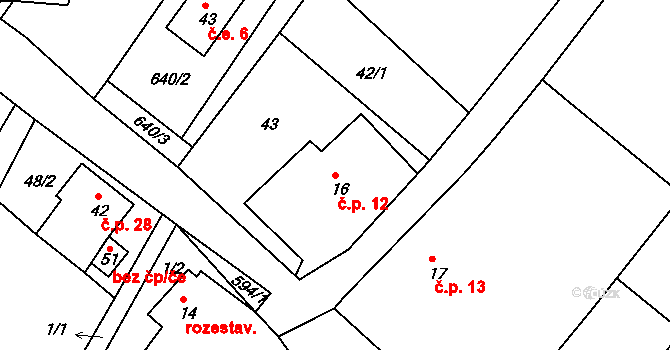 Ličenice 12, Úštěk na parcele st. 16 v KÚ Ličenice, Katastrální mapa