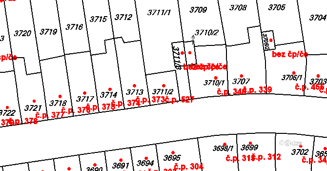 Božkov 527, Plzeň na parcele st. 3711/2 v KÚ Plzeň, Katastrální mapa