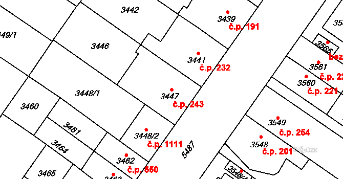 Lobzy 243, Plzeň na parcele st. 3447 v KÚ Plzeň, Katastrální mapa