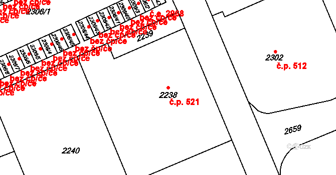 Prostřední Suchá 521, Havířov na parcele st. 2238 v KÚ Prostřední Suchá, Katastrální mapa