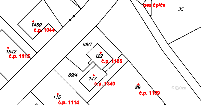 Litovel 1155 na parcele st. 122 v KÚ Chořelice, Katastrální mapa