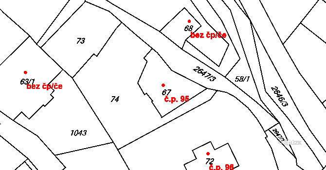 Velká Bukovina 95 na parcele st. 67 v KÚ Velká Bukovina, Katastrální mapa