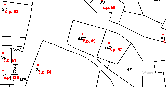 Krpy 69, Kropáčova Vrutice na parcele st. 66/2 v KÚ Krpy, Katastrální mapa