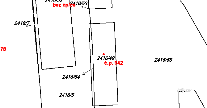 Holešovice 942, Praha na parcele st. 2416/49 v KÚ Holešovice, Katastrální mapa