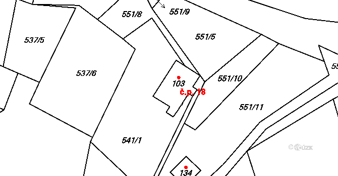 Bělečská Lhota 18, Těšovice na parcele st. 103 v KÚ Běleč u Těšovic, Katastrální mapa