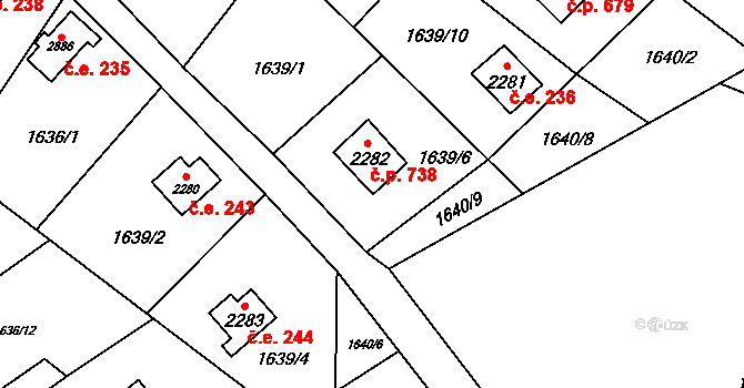 Ostravice 738 na parcele st. 2282 v KÚ Ostravice 1, Katastrální mapa